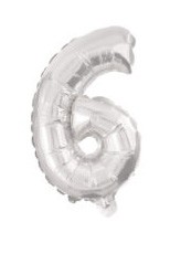 Nummer Silber, Silber Zahl 6 Folienballon 10 cm