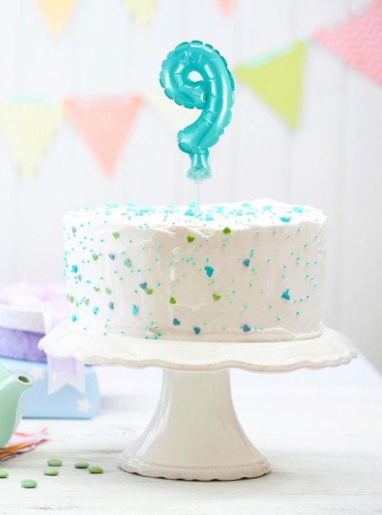 Nummer Light Blue Blaue Zahl 9 Folienballon für Kuchen 13 cm