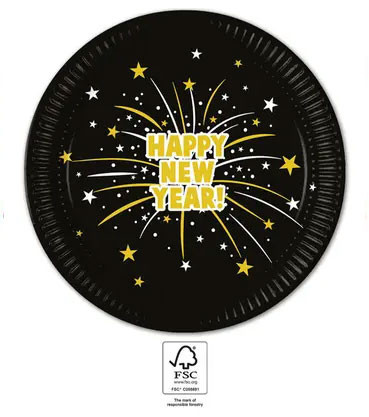 Neujahr Flares Happy New Year Pappteller 8 Stk 23 cm FSC