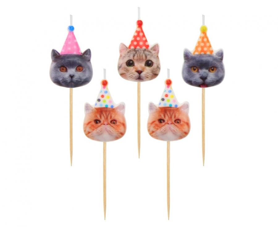 Tiere Party Katzenkuchenkerze, Kerzenset 5 Stk
