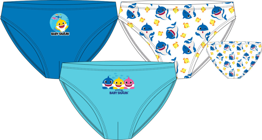 Baby Shark Blue Kinderunterwäsche, Unterteil 3 Stück/Packung