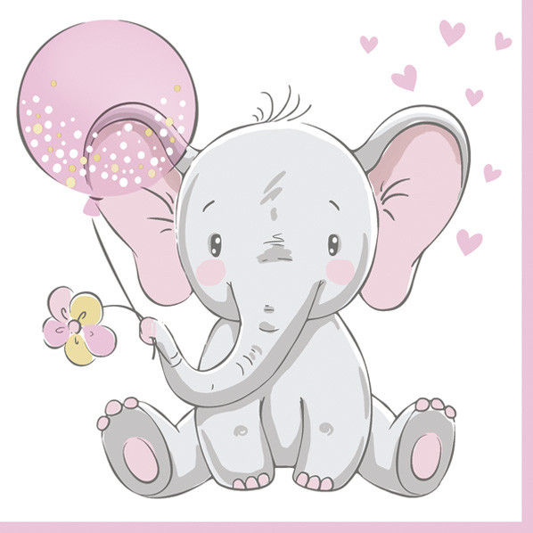Baby Pink Balloon Elefant Serviette 20 Stk 33x33 cm