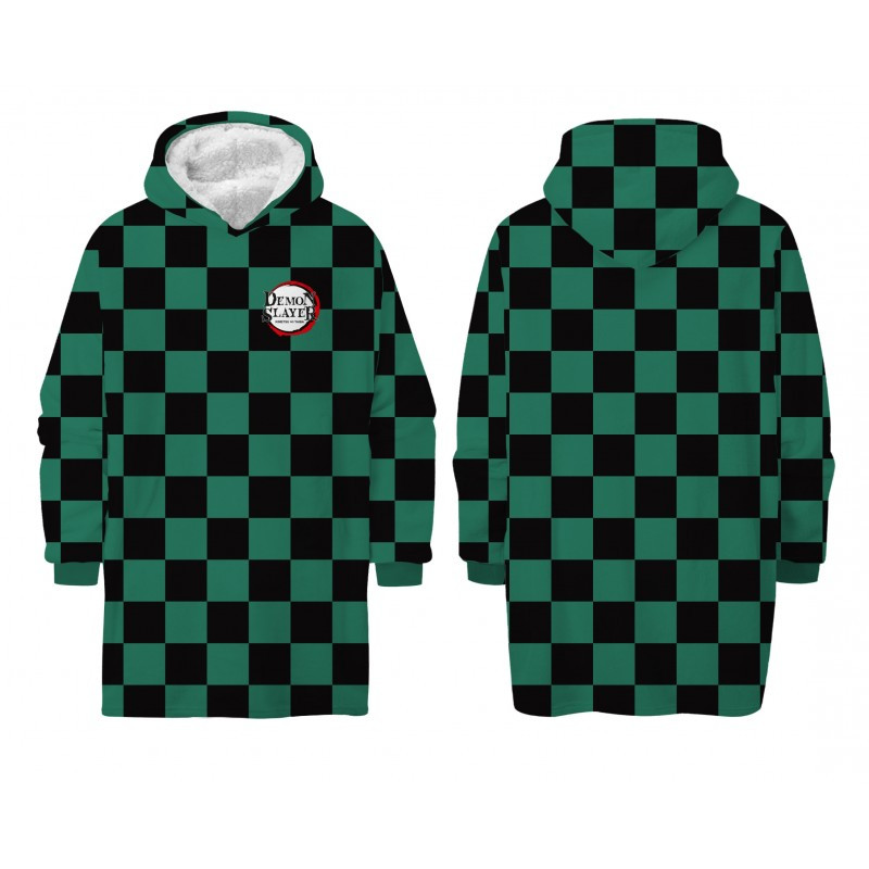 Demon Slayer Green Erwachsenen-Pullover mit Sherpa-Fleece gefütterte Decke, Poncho
