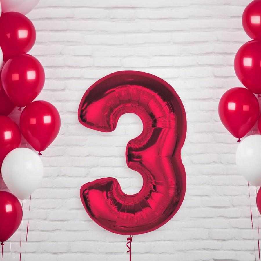Nummer Red Rote Nummer 3 Folienballon 92 cm