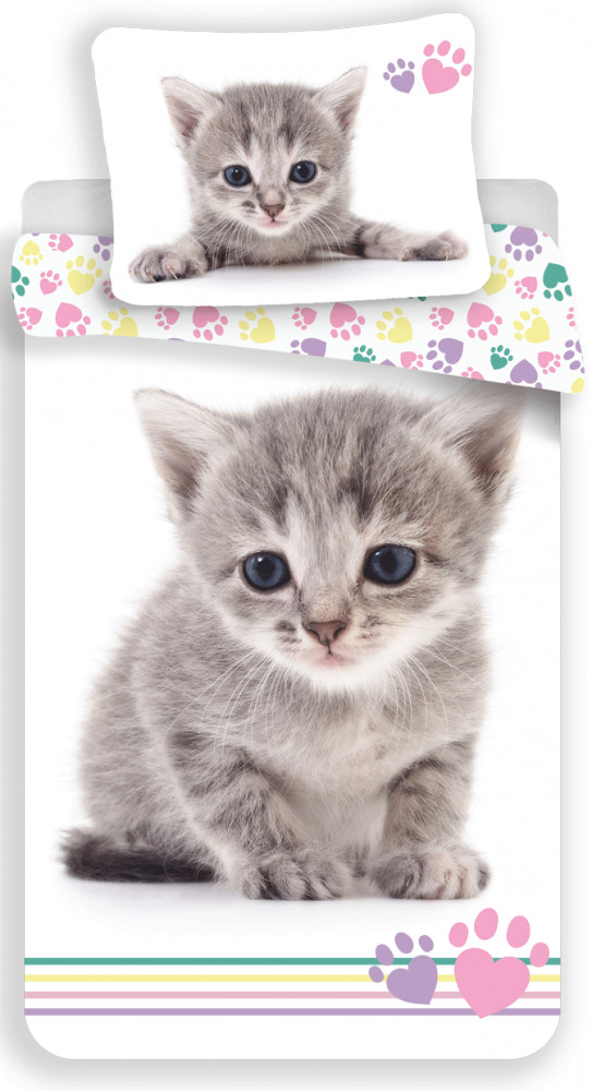 Katze Heart Paw Bettwäsche-Set 140×200cm, 70×90 cm
