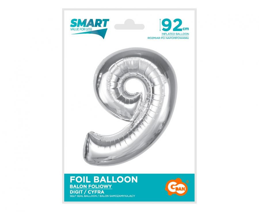 Nummer Silver Silberne Zahl 9 Folienballon 92 cm