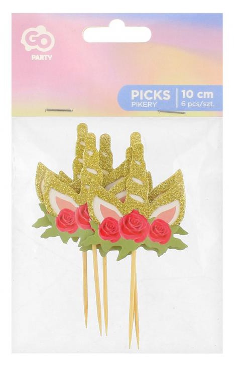 Einhorn Rose Dekorationsstäbchen 6er-Pack
