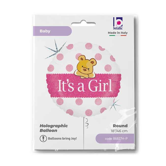 Erster Geburtstag Bear Holo Baby Girl Folienballon 46 cm