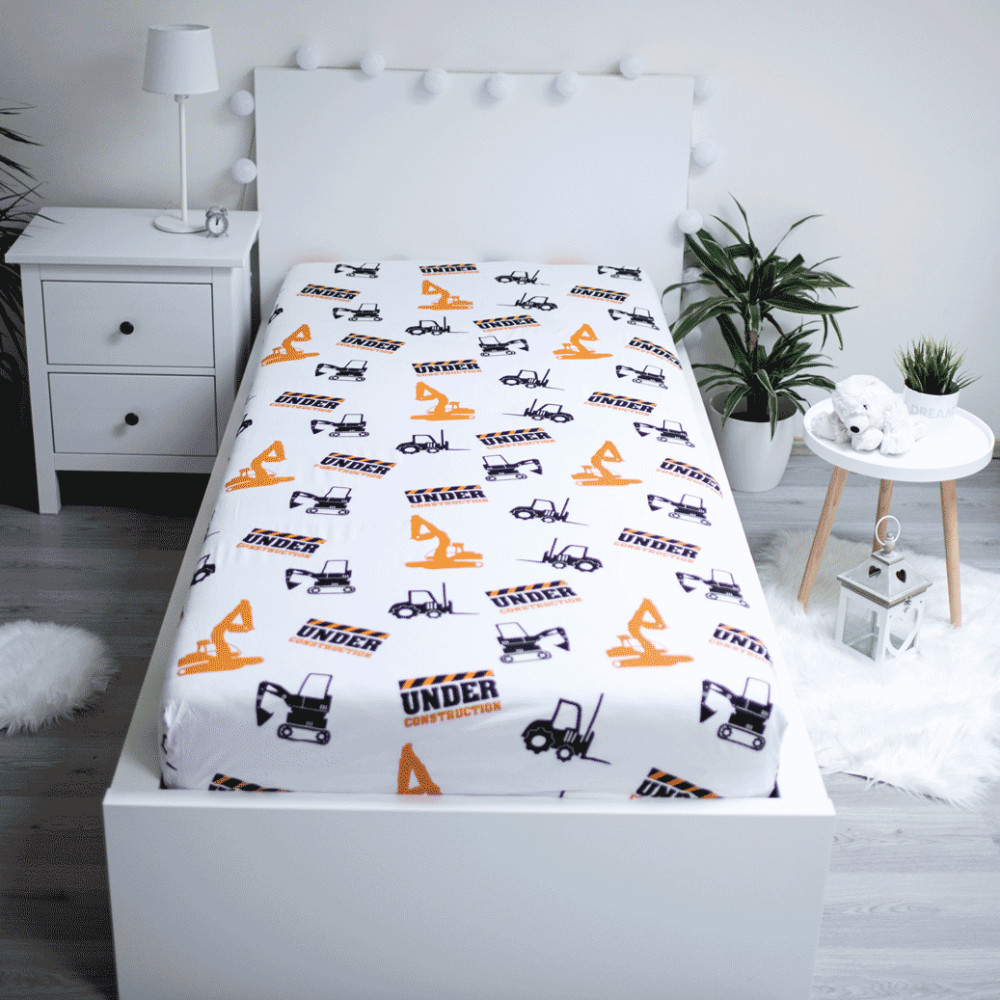 Baustelle Construction, Spannbetttuch 90x200 cm