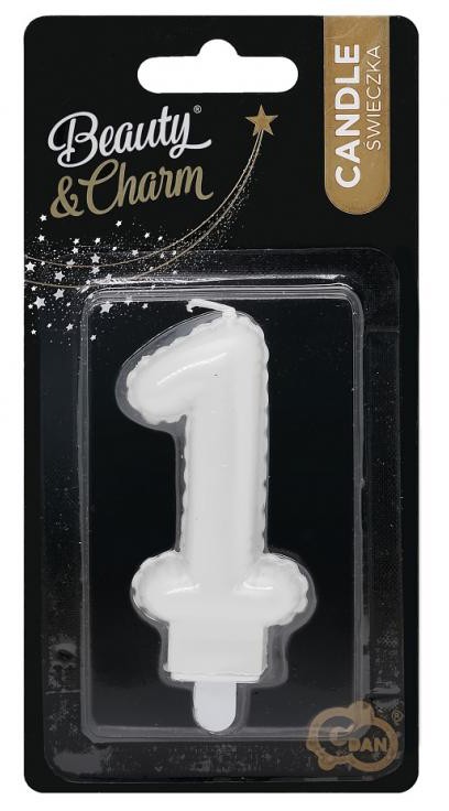 Nummer Pearly Weiße Nummer 1 Kerze, Tortenkerze