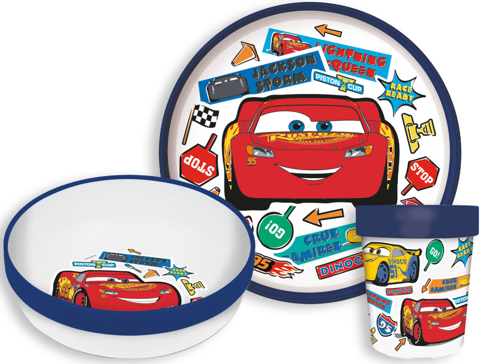 Disney Cars Stickers rutschfestes Essgeschirr, Mikrokunststoff-Set