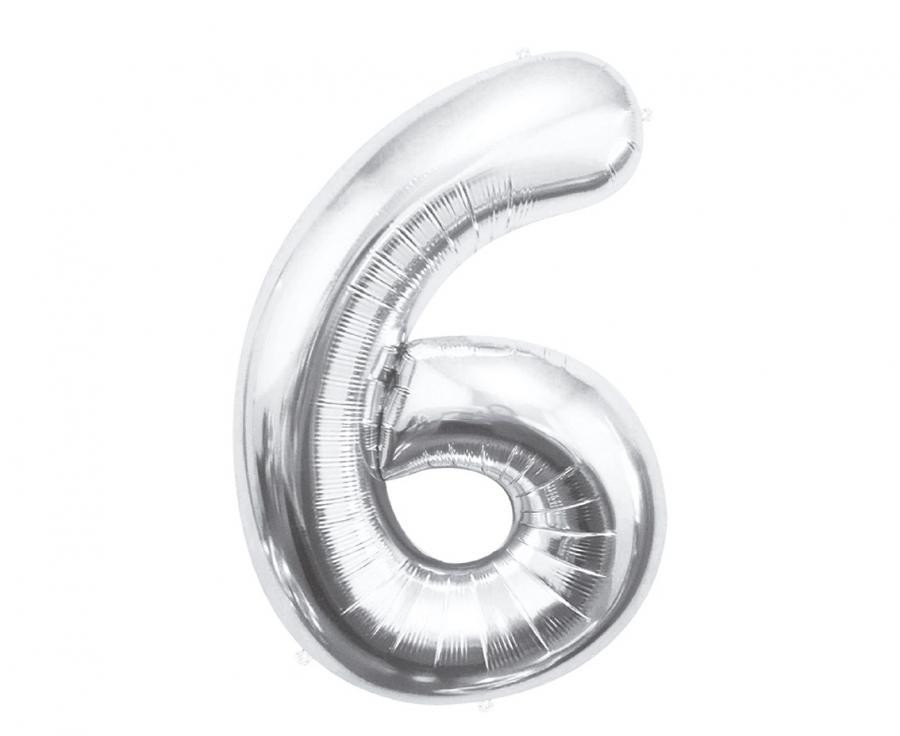 Nummer Silber, Zahl 6 Silber Folienballon 85 cm