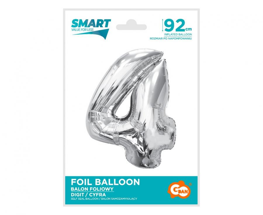 Nummer Silver Silberne Nummer 4 Folienballon 92 cm