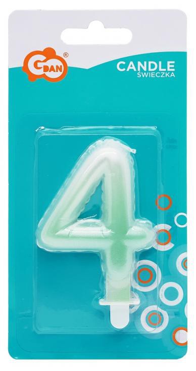 Nummer Ombre Weiß-Grüne Nummer 4 Kerze, Tortenkerze