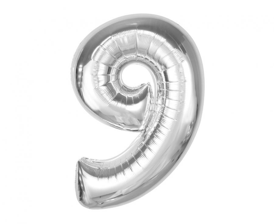 Nummer Silver Silberne Zahl 9 Folienballon 92 cm