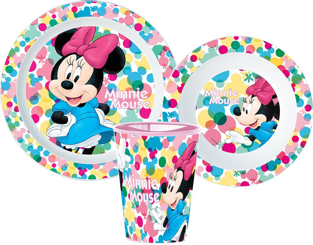 Disney Minnie  Essgeschirr, Mikro-Kunststoff-Set, Becher 260 ml