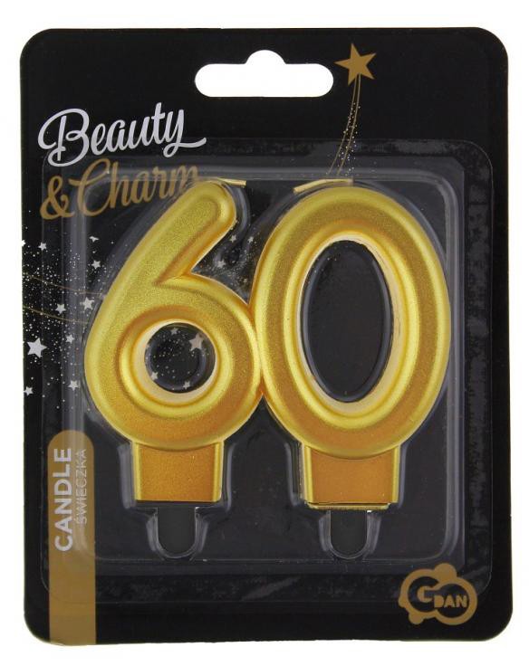 Farbe Gold Goldene 60-Geburtstagskerze, Zahlenkerze