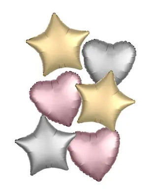 Farbe Satin Herz-, Stern-Folienballon-Set mit 6 Stück 46 cm