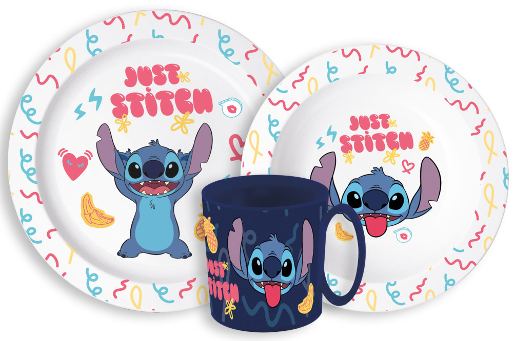 Disney Lilo und Stitch Palms Disney Lilo & Stitch Geschirrset, Mikrowellengeeignetes Plastikset mit 265 ml Tasse