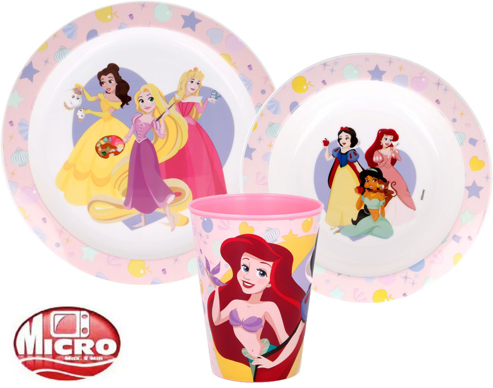 Disney Prinzessin True Geschirrset, mikrowellengeeignetes Plastikset, mit 260 ml Becher