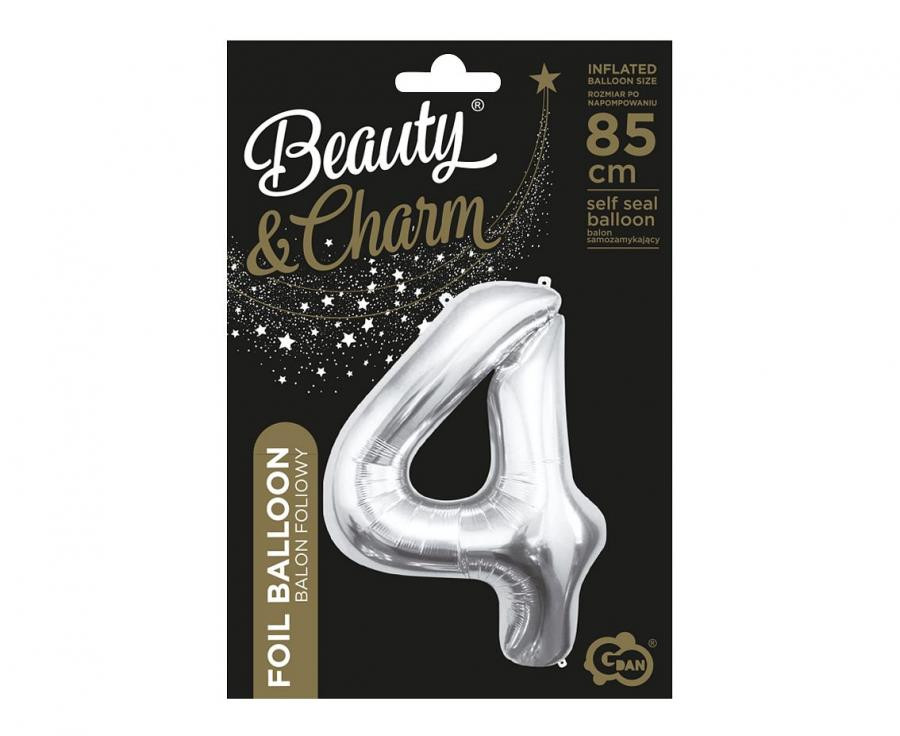Nummer Silber, Silber Zahl 4 Folienballon 85 cm