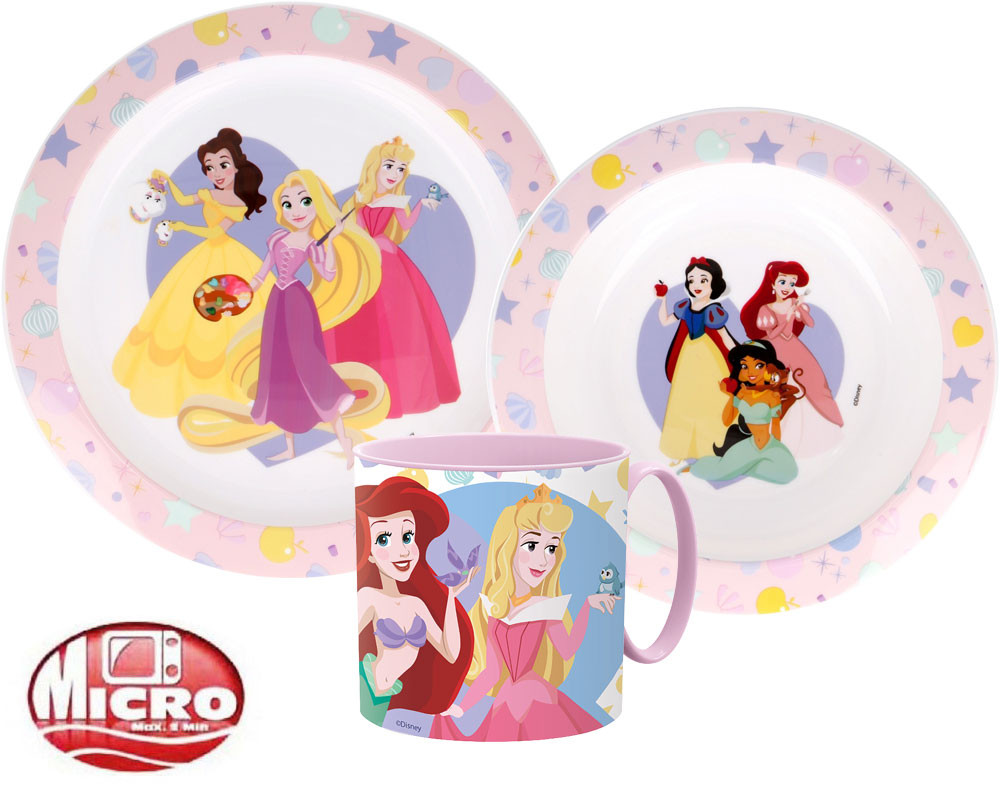 Disney Prinzessin True Geschirrset, mikrowellengeeignetes Plastikset mit 265 ml Becher
