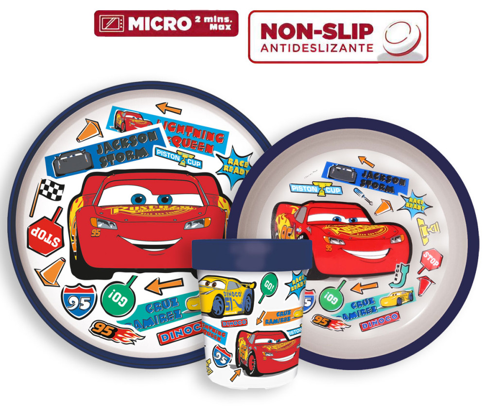 Disney Cars Stickers rutschfestes Essgeschirr, Mikrokunststoff-Set