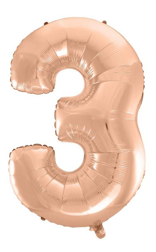 Nummer Rose Gold Folienballon Zahl 3, 92 cm