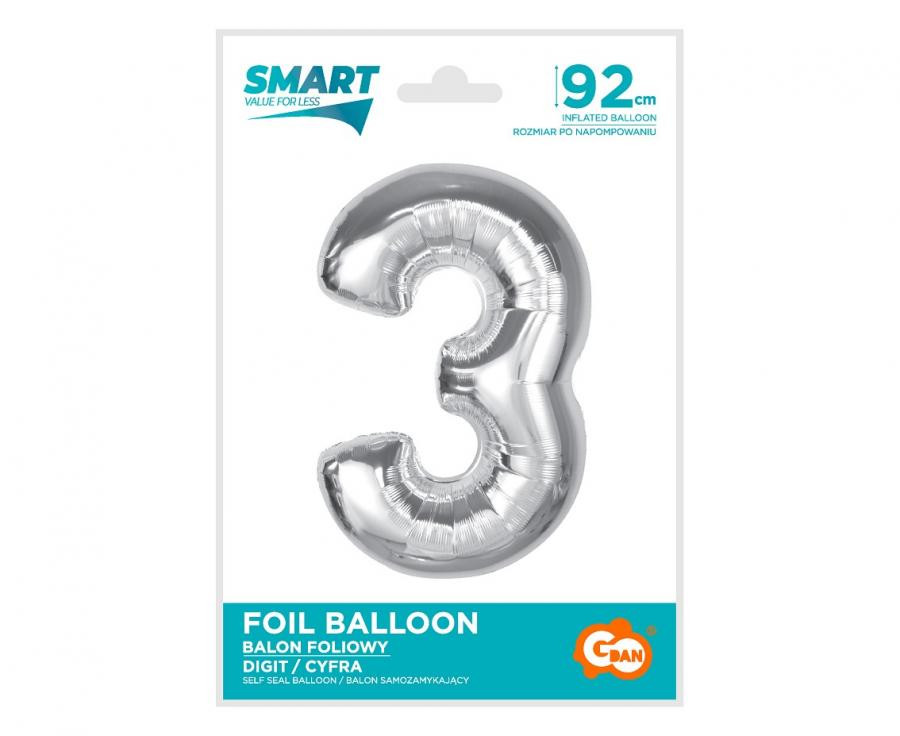 Nummer Silver Silberne Zahl 3 Folienballon 92 cm