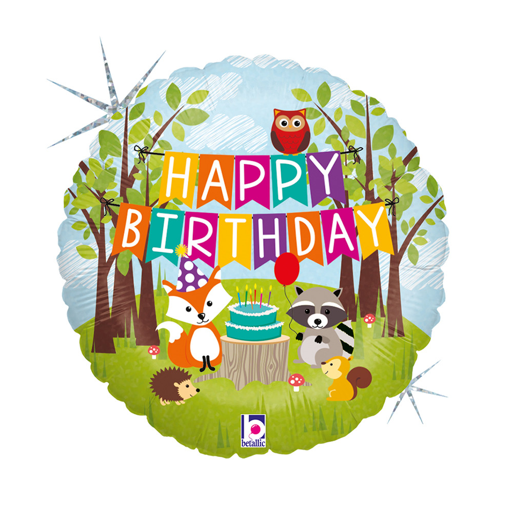 Geburtstag Woodland Holo Happy Birthday Folienballon 46 cm