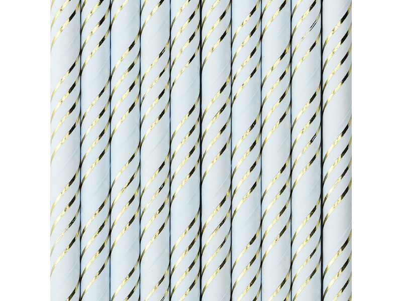 Papiertrinkhalme hellblau mit goldenen Streifen