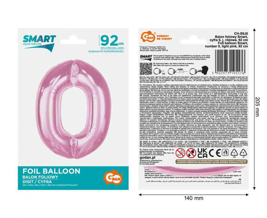 Nummer Light Pink Rosa Nummer 0 Folienballon 92 cm