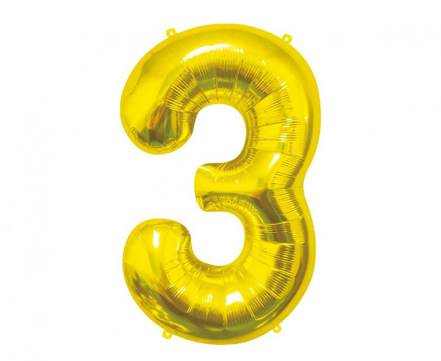Nummer Gold, Zahl 3 Folienballon 85 cm