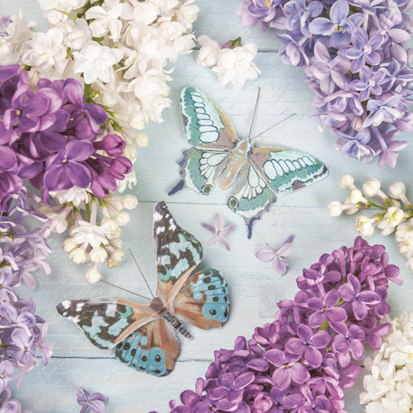 Blume Collage with Butterflies Flieder Servietten 20er Set 33x33 cm