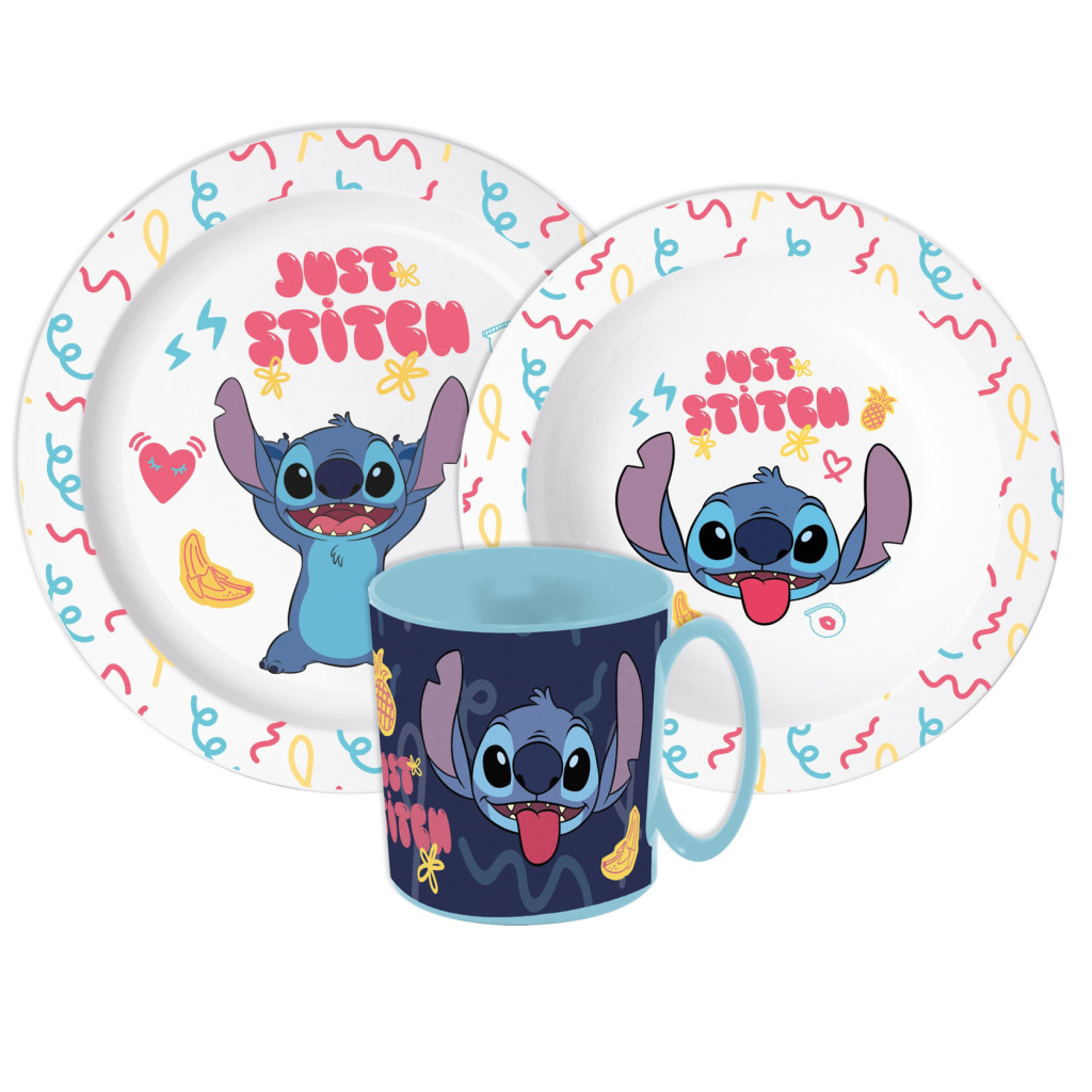 Disney Lilo und Stitch Just Geschirrset, Mikroplastikset mit Becher 390 ml