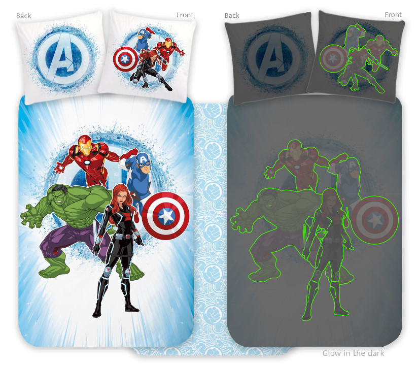 Avengers leuchtendes Kinderbettwäsche-Set für den Kindergarten 100x135cm, 40x60cm