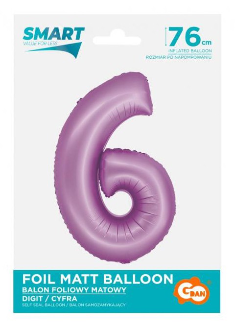 Nummer Lavender Mat Lavendel Nummer 6 Folienballon 76 cm