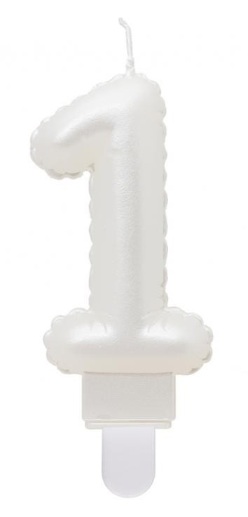 Nummer Pearly Weiße Nummer 1 Kerze, Tortenkerze