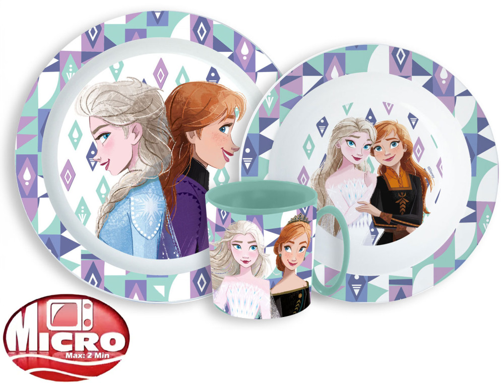 Disney Eiskönigin Ice Magic Geschirrset, Mikrowellen-Kunststoffset mit 350 ml Tasse