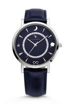 Victoria Silberfarbene Steine Blaues Lederarmband Uhr