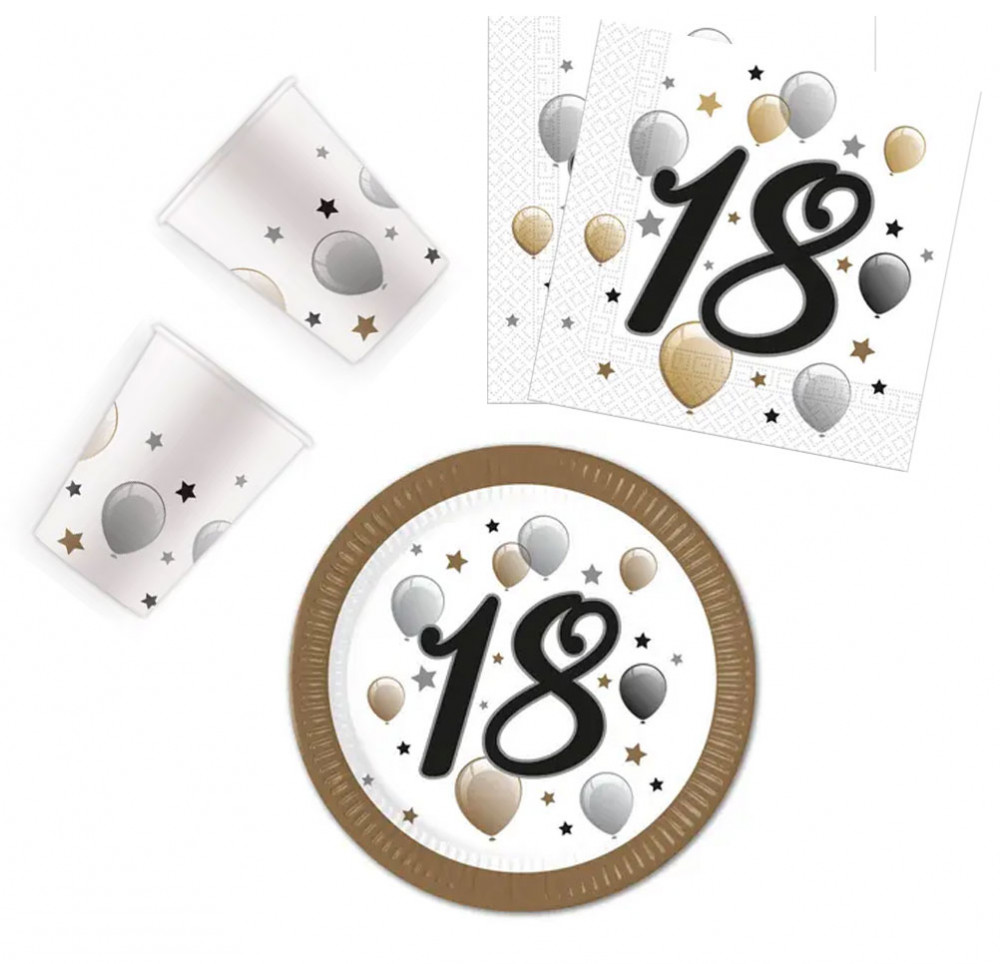 Geburtstag Milestone Happy Birthday 18 Party-Set mit 36 Teilen und 23 cm Tellern