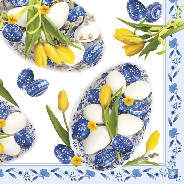 Ostern Blue Folk Eggs Serviette 20 Stk 33x33 cm