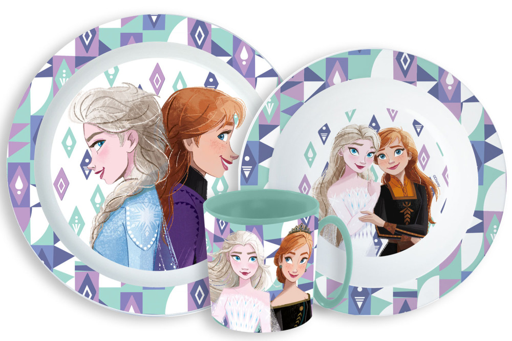 Disney Eiskönigin Ice Magic Geschirrset, Mikrowellen-Kunststoffset mit 350 ml Tasse