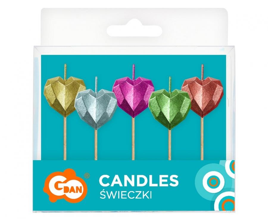 Liebe Metallic Heart Herzförmiges Kuchenkerrzenset, 5-tlg.