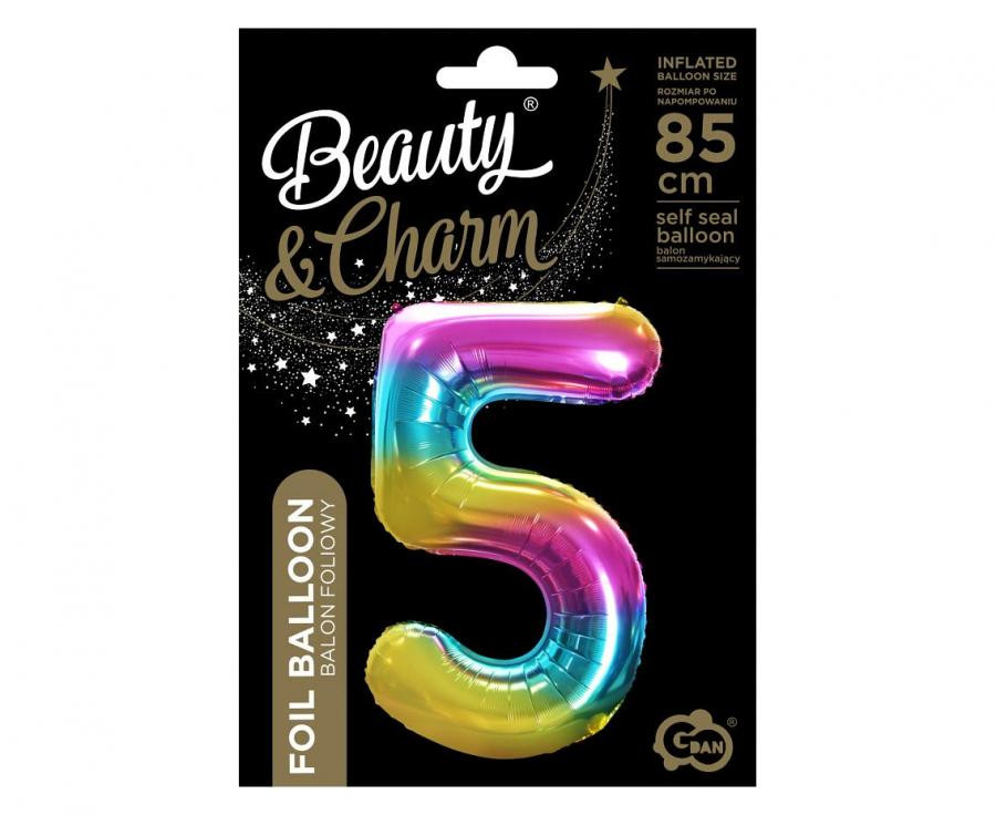 Nummer Rainbow Regenbogen Zahl 5 Folienballon 85 cm