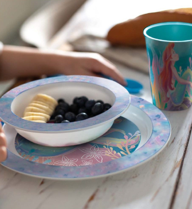 Disney Prinzessin Ariel Geschirrset, Mikrokunststoff-Set, Becher 260 ml