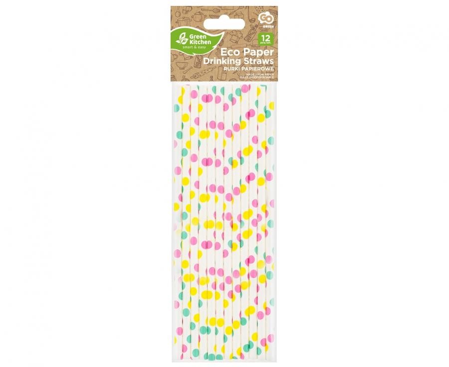 Farbe Colorful Dots Papierstrohhalme 12er-Pack