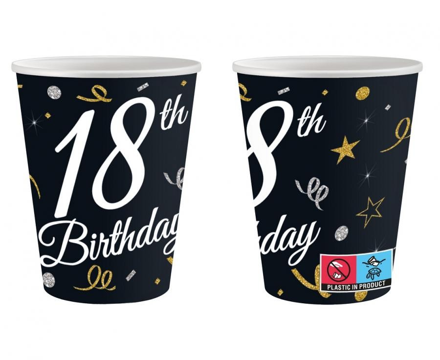 Geburtstag B&C Happy Birthday 18 Papierbecher 6 Stück 200 ml