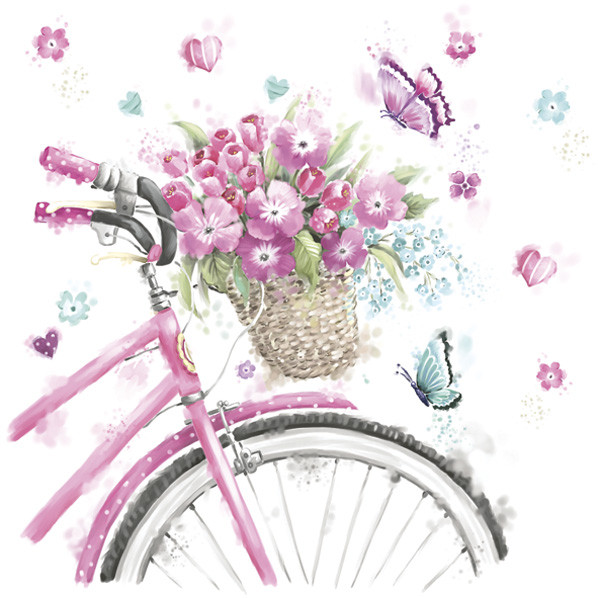 Blume Pink Bicycle with Basket Serviettenset 20 Stück 33x33 cm