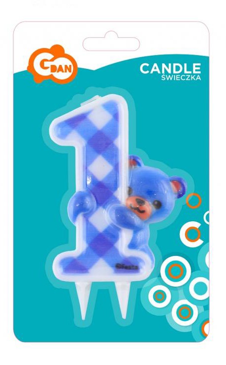 Nummer Blue Teddy Erster Geburtstagskuchenkerze